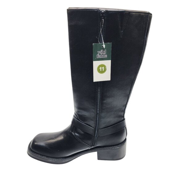 Wild Diva Black Knee-High Buckle Boots Size 11 With Side Zipper Faux Leather - Picture 7 of 9